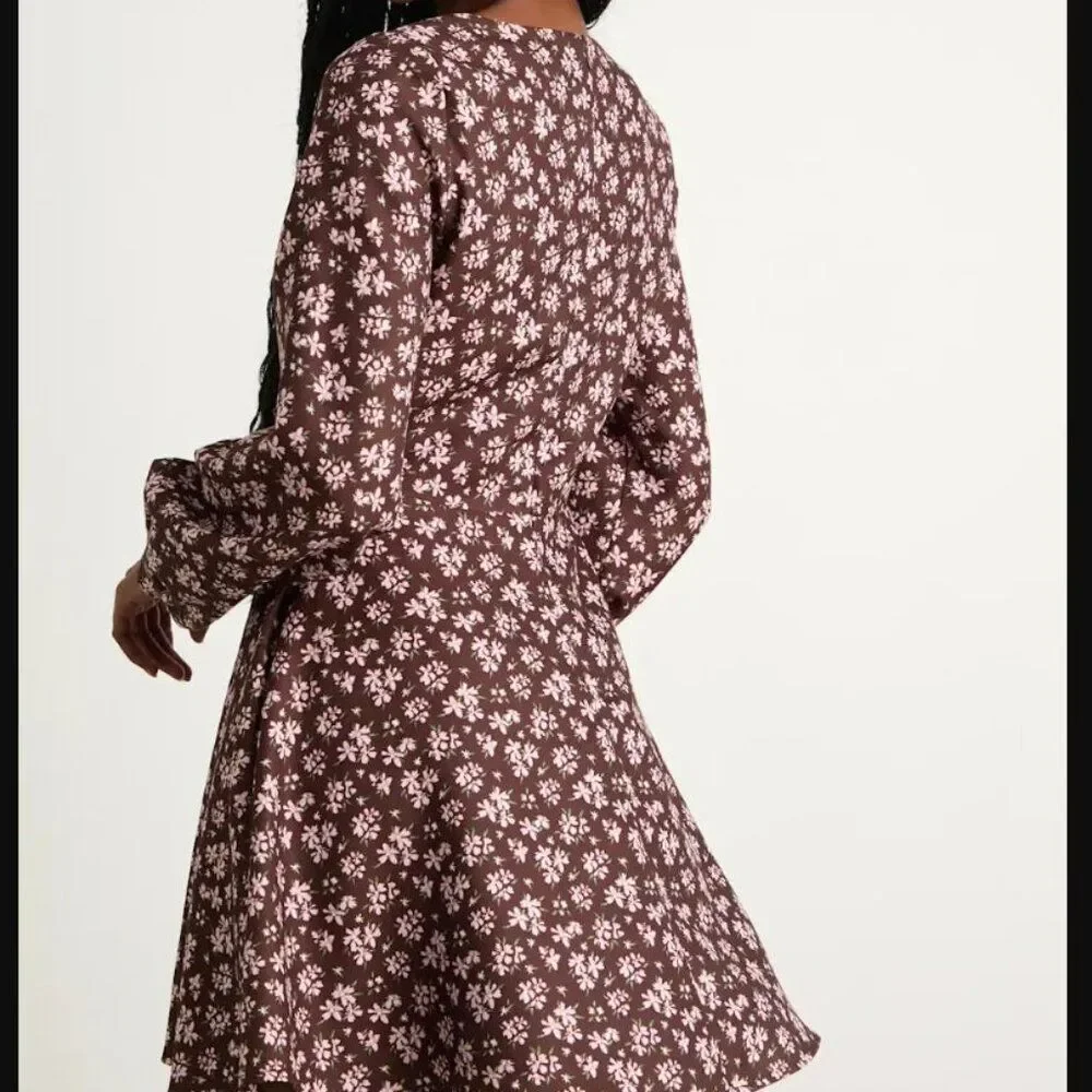 NWT Lulu's Daily Affection Floral Corduroy Dress With Pockets Size L